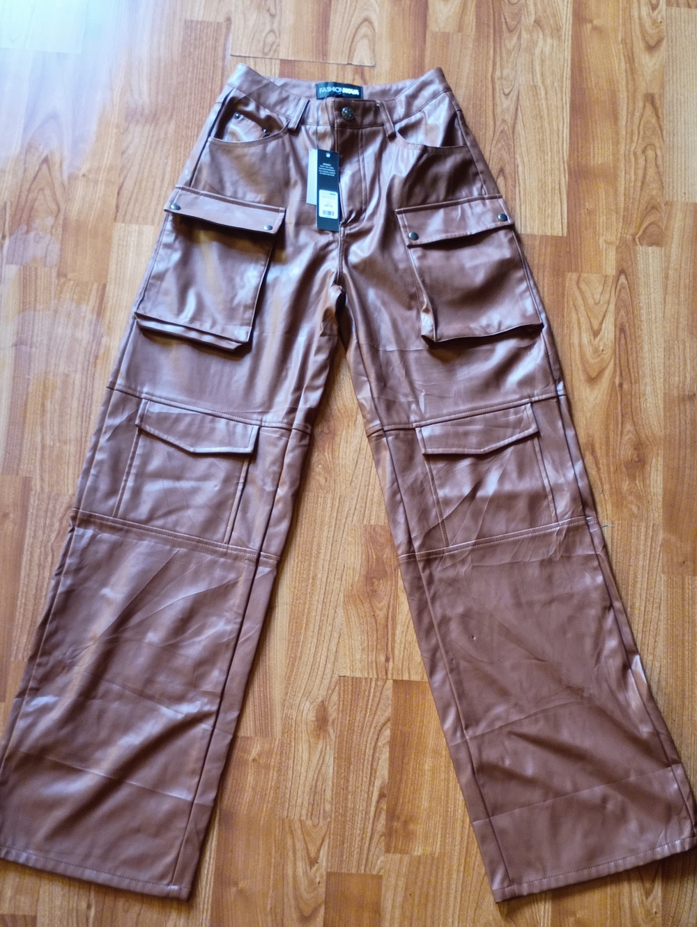 Fashion Nova Brown Faux Leather Cargo Pants